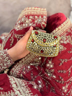 Red stone metal clutch