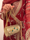 Green festive metal clutch