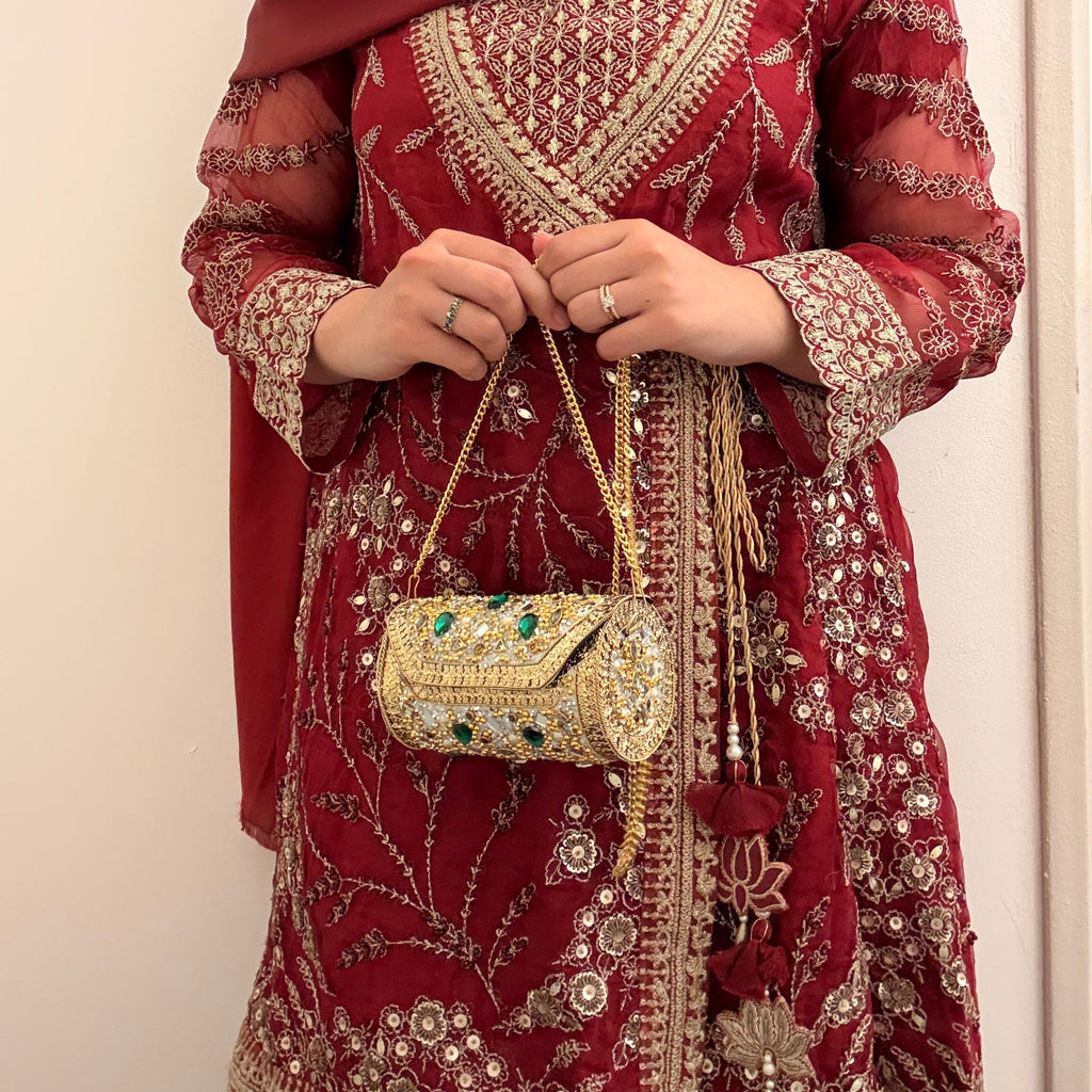 Green festive metal clutch