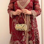 Green festive metal clutch