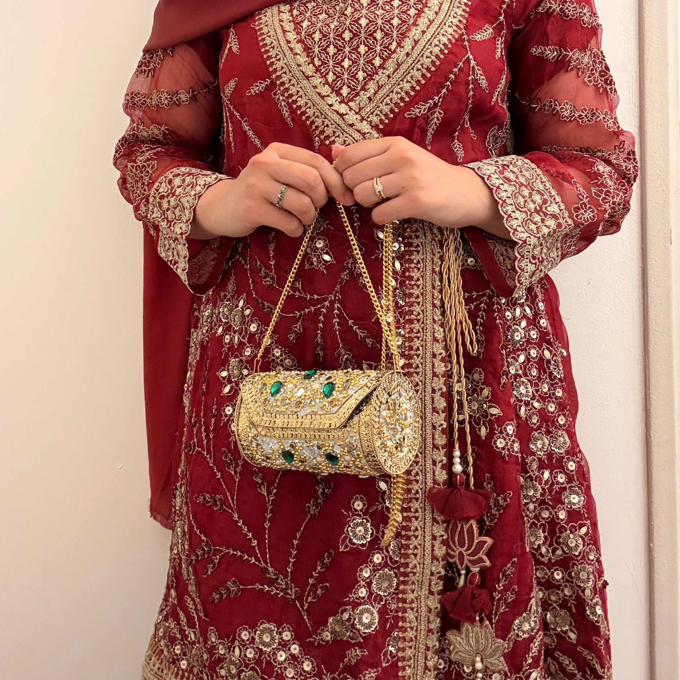 Green festive metal clutch